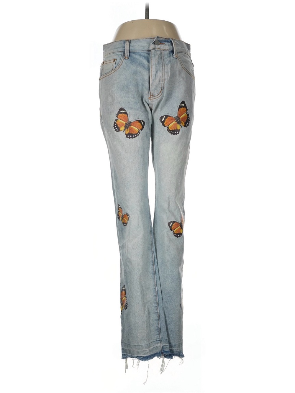 MNML Light Wash Jeans with Orange Butterflies